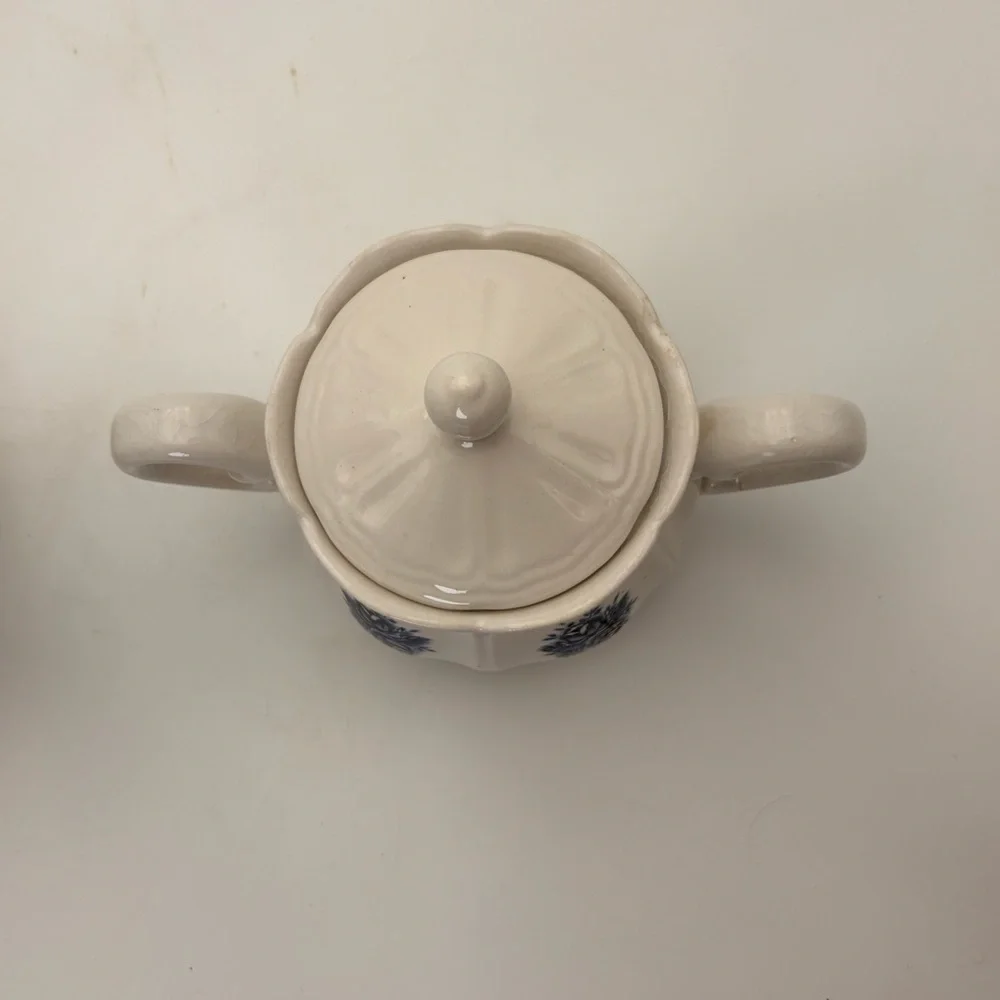 Vintage Mayhill Federalist Ironstone Teapot and Sugar Bowl Set - Blue and White